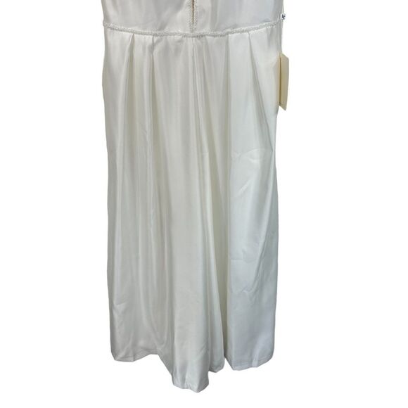 NEW Lan Ting Ivory Bridal Embellished Deep V Satin Wide Leg Jumpsuit, Small - Picture 7 of 15